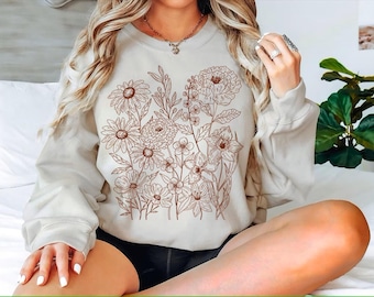 Vintage Pressed Flowers Sweatshirt, Boho Cottagecore Tshirt, Botanical Floral Tee, Wildflowers T Shirt, Gift for Gardener, Floral Sweatshirt