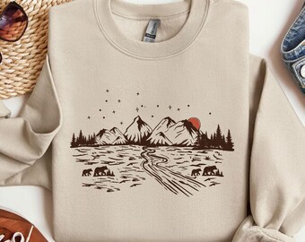 Mountain Sweatshirt, Mountain Silhouette Shirt,Camp Outdoors, Nature Campers Shirt Tent Forest Camper Nature Lovers Gift Shirt For Men,Women