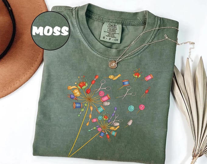 Comfort Colors® Cute Sewing T-shirt, Quilting Equipment Dandelion Shirt, Flying Flower Tee for Quilter, Sewing Lover Gift, Seamstress Shirt