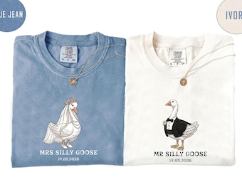 Comfort Colors® Mrs. and Mr. Silly Goose Shirt, Newlyweds Tee, Honeymooning Tshirt, Matching Married Couple Tee, Cute Couple Anniversary Tee