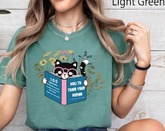 Comfort Colors® Floral Cat Shirt, Cat Lover Shirt, Cat Book Shirt, Cat Lover Gift, Cat Mom Shirt Gift, Cute Cat Shirts, Cute Book Cat Shirt