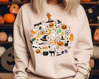 Halloween Doodles Vintage Halloween Sweatshirt, Fall Apparel, Witchy Clothing, Witchy Clothes, Fall T-Shirt, Halloween Vintage T-shirt, Fall