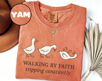 Comfort Colors® Walking by Faith Tripping Constantly, Inspirational Shirt, Christian Shirt, Minimal Christian Shirt for Women, Religious Tee
