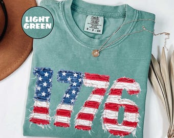 Comfort Colors® Distressed Faux Patchwork 1776 USA Flag Shirt, Vintage Patriotic Graphic Tee, American Shirt, 4th of July Shirt