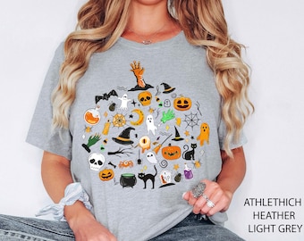 Halloween Doodles Vintage Halloween Shirt, Fall Apparel, Witchy Clothing, Witchy Clothes, Fall T-Shirt Short Sleeve Halloween Vintage Tshirt
