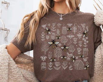 Comfort Colors® Vintage Bee Botanical T-Shirt, Honeycomb Doodle Shirt, Unique Honey Bees Shirt, Bee Lovers Tee, Bumblebees Shirt, Bee Shirt