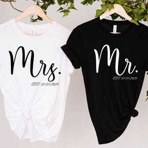 Personalized Mr and Mrs, Custom Wifey and Hubby Shirt, Bride and Groom Est, Wife And Husband Shirts, Just Married Tshirt, Honeymoon T-shirt