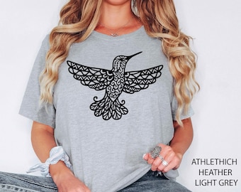 Hummingbird Shirt, Floral Hummingbird Shirt, Bird Lover Shirt, Nature Lover Shirt, Mandala Hummingbird Tee, Bird Shirt, Animal Lover Shirt