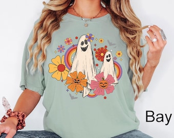Comfort Colors® Halloween Ghost Shirt, Floral Ghost Shirt, Vintage Floral Ghost Halloween Shirt, Autumn Shirt, Retro Fall Shirt, Cute Ghost