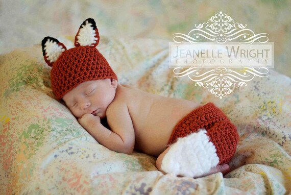 Newborn Sly Little Fox Hat and Diaper 