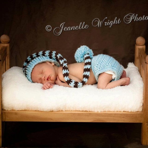 Newborn Long Tail Hat and Diaper Cover set, crochet pattern, photo prop or gift