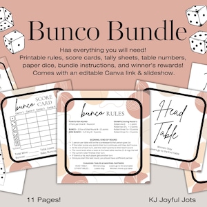 Bunco Bundle enthält Score Cards, Tally Sheets, Regeln, Tischzahlen & Printable Dice 11 Seiten Bunco Party Game Kit Pack Instant Download