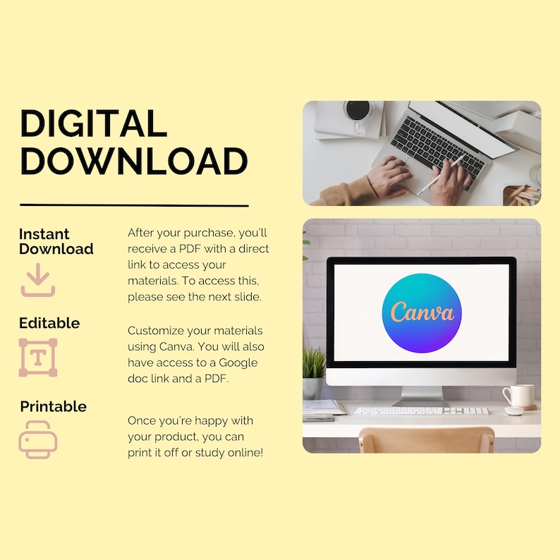 DIGITAL
DOWNLOAD
After your purchase, you’ll receive a PDF with a direct link to access your materials To access this, please see the next slide
Customize your materials using Canva. You will have access to a Google doc link and PDF
Instant
Download
Editable
Once you’re happy with your product, you can print it off or study online!
Printable
Pediatric Occupational therapy tool speech therapy resource parenting guide workbook classroom accommodation student behavior support handout ODD PDA Tips