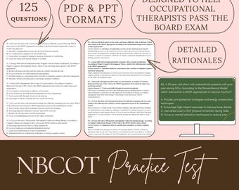 NBCOT Practice Test: 125 Questions with Detailed Rationale (pdf & ppt) Instant Printable Download OT and COTA Exam Prep Occupational Therapy