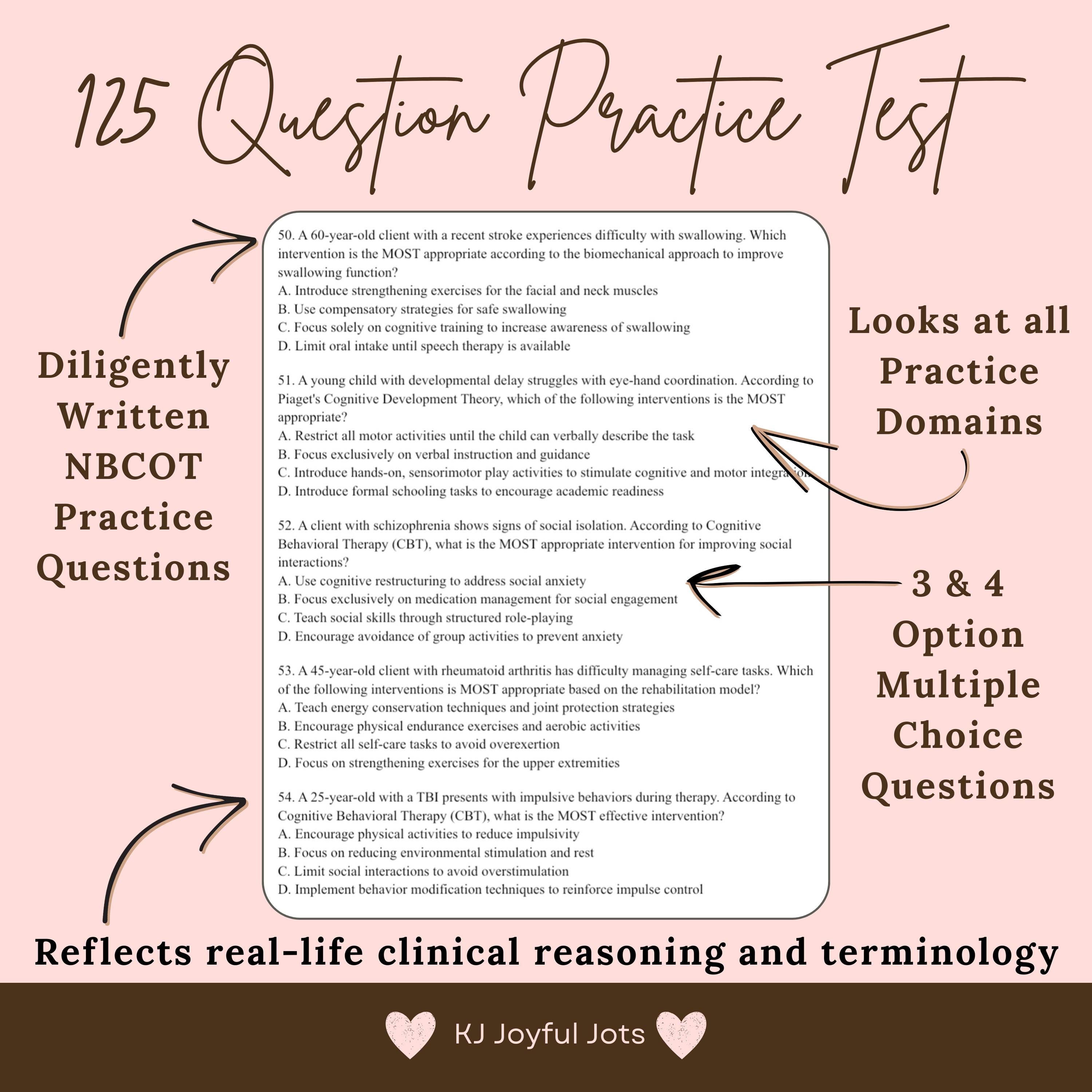 NBCOT Practice Test: 125 Questions With Detailed Rationale (pdf & Ppt ...
