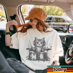 Drumming Cat Shirt | Funny Cat Lover T-shirt | Musician Gift | Cute Cat Drummer Tee | Rock Band Cat Shirt | Gift for Him