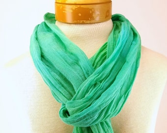 Caribbean Green Cotton Gauze Scarf, Long Cotton Scarf, Hand Dyed Scarf, Lightweight Scarf 201