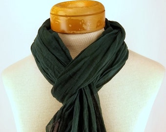 Teal Cotton Gauze Scarf, Hand Dyed Blue/Green Sheer Gauze 249