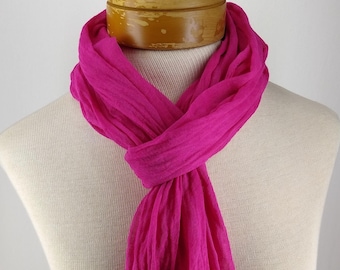 Hot Pink Cotton Gauze Scarf, Long Gauze Scarf, Hand Dyed  Lightweight Sheer Gauze Scarf 260