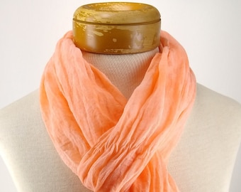 Apricot Cotton Gauze Scarf, Pale Orange Hand Dyed Scarf 217