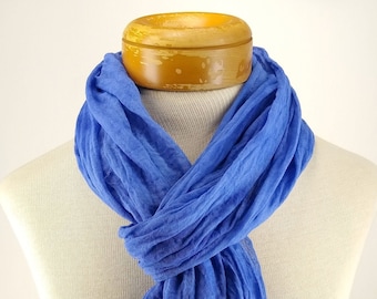 Cornflower Blue Cotton Gauze Scarf,Hand Dyed Lightweight Sheer Gauze Scarf 214