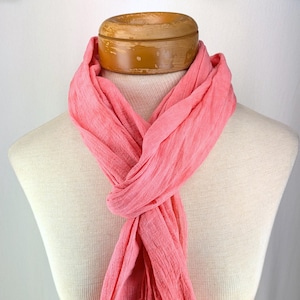 Coral Pink Gauze Scarf, Hand Dyed 100% Cotton Crinkle Gauze 101