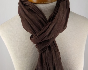 Chocolate Brown Cotton Gauze Scarf, Sheer Hand Dyed Scarf 253