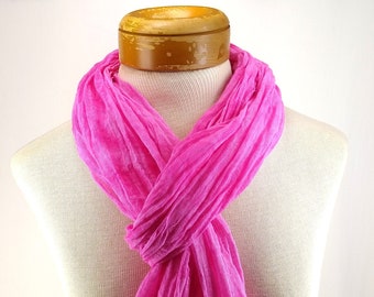 Bright Pink Cotton Gauze Scarf, Cotton Scarf, Hand Dyed Scarf, Lightweight Scarf 233