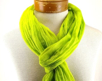 Bright Chartreuse Cotton Gauze Scarf, Hand Dyed Scarf, Lightweight Scarf 234