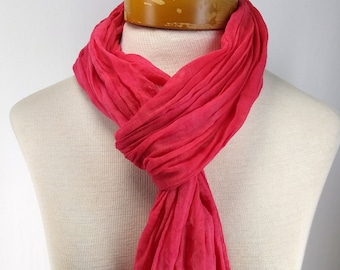 Red Cotton Gauze Scarf, Long Scarf, Lightweight Cotton Scarf, Head Wrap, Neck Scarf 185