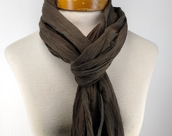 Dark Brown Cotton Gauze Scarf, Hand Dyed Crinkle Gauze Scarf, 008