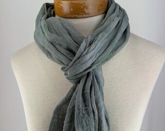 Medium Gray Cotton Gauze Scarf, Hand Dyed  Lightweight Sheer Gauze Scarf 275