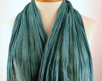 Teal Cotton Gauze Scarf, Blue Green Long Cotton Scarf, Hand Dyed Scarf, Lightweight Scarf 224