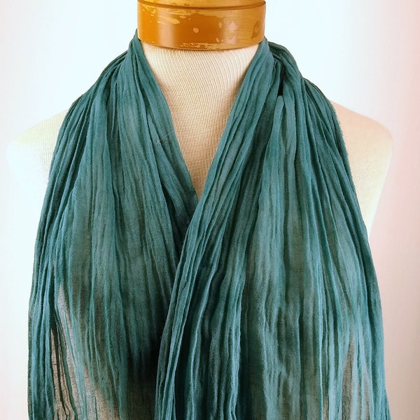 Teal Cotton Gauze Scarf, Blue Green Long Cotton Scarf, Hand Dyed Scarf, Lightweight Scarf 224