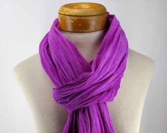 Magenta Cotton Gauze Scarf, Hand Dyed 100% Cotton Crinkle Gauze Scarf  063