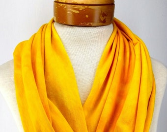 Canary Yellow Hand Dyed Infinity Scarf, Apricot Bamboo Cotton Jersey Scarf, Hand Dyed Scarf 033