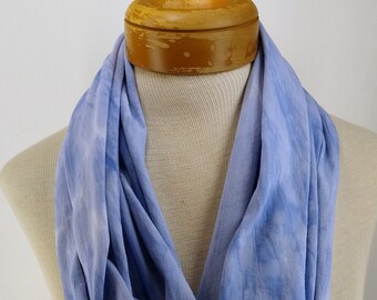 Beau Blue Hand Dyed Infinity Scarf, Bamboo Cotton Jersey Scarf, Hand Dyed Scarf 068