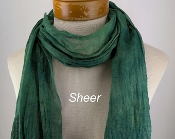 Forest Green 100% Cotton Shorter Gauze Scarf, Hand Dyed in Sheer and Crinkle Gauze 16