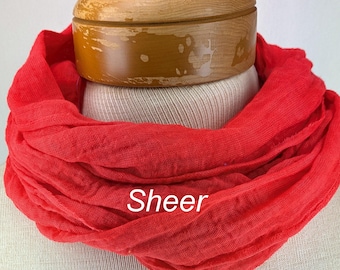 Aerospace Orange 100% Cotton Shorter Gauze Scarf, Hand Dyed Scarf in Sheer and Crinkle Gauze 17