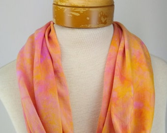 Soft Orange and Pink Infinity Scarf, Bamboo Cotton Jersey Scarf, Hand Dyed Scarf 055