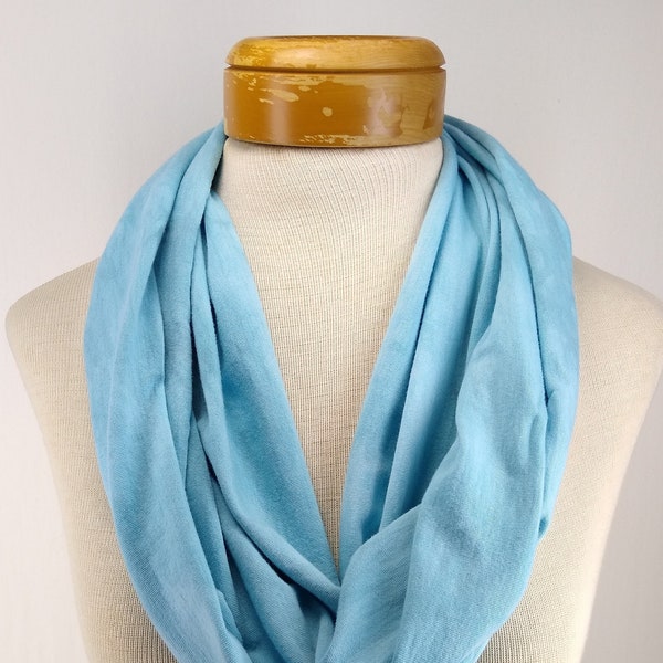 Light Sky Blue Hand Dyed Infinity Scarf, Bamboo Cotton Jersey Scarf, Hand Dyed Scarf 060