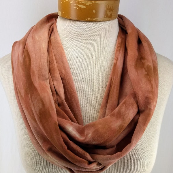 Caramel Brown with Almond Infinity Scarf, Bamboo Cotton Jersey Scarf, Hand Dyed Scarf 026