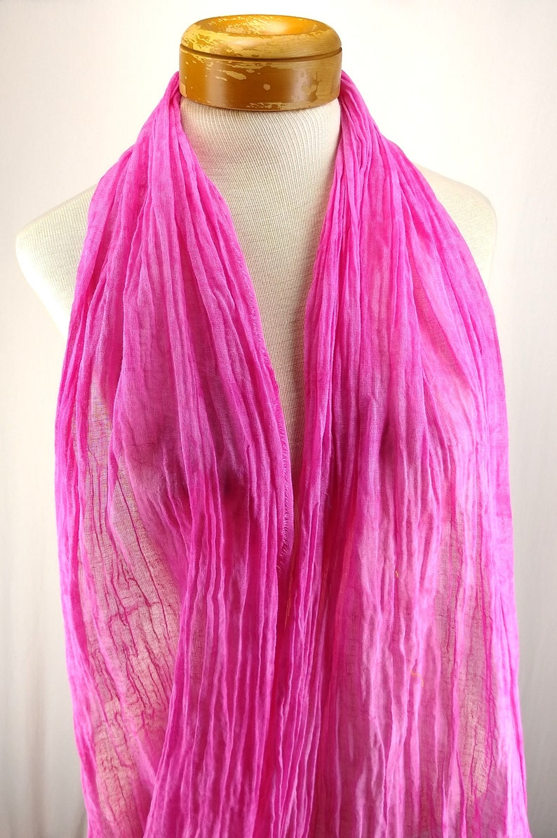 Bright Pink Cotton Gauze Scarf, Cotton Scarf, Hand Dyed Scarf, Lightweight Scarf 233 image 3