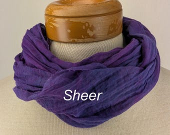 Shades of Violet 100% Cotton Shorter Gauze Scarf, Purple Hand Dyed in Sheer and Crinkle Gauze 14