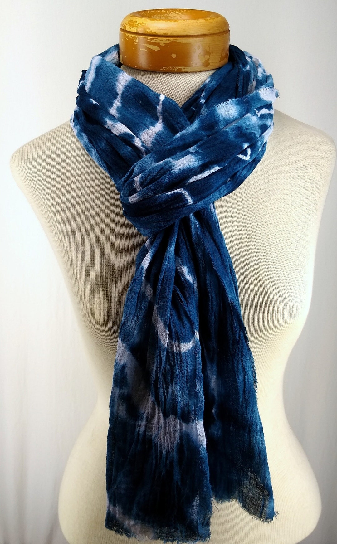 Blue and White Geode Cotton Gauze Scarf, Hand Dyed, Cotton Crinkle Gauze Scarf, Geode Tie Dye