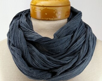 Darkish Gray Cotton Gauze Scarf, Hand Dyed Cotton Crinkle Gauze Scarf  051