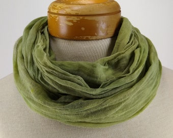 Pale Olive Cotton Gauze Scarf, Long Cotton Scarf, Olivine Hand Dyed Scarf, Lightweight Scarf 213