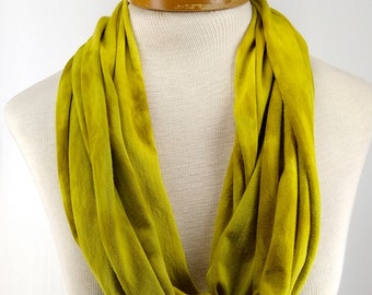 Goldenrod Yellow Infinity Scarf, Bamboo Cotton Jersey Scarf, Hand Dyed Scarf 064