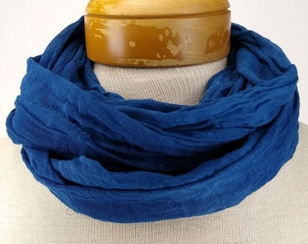 Egyption Blue Cotton Gauze Scarf, Long Cotton Scarf, Hand Dyed Scarf, Lightweight Scarf 226