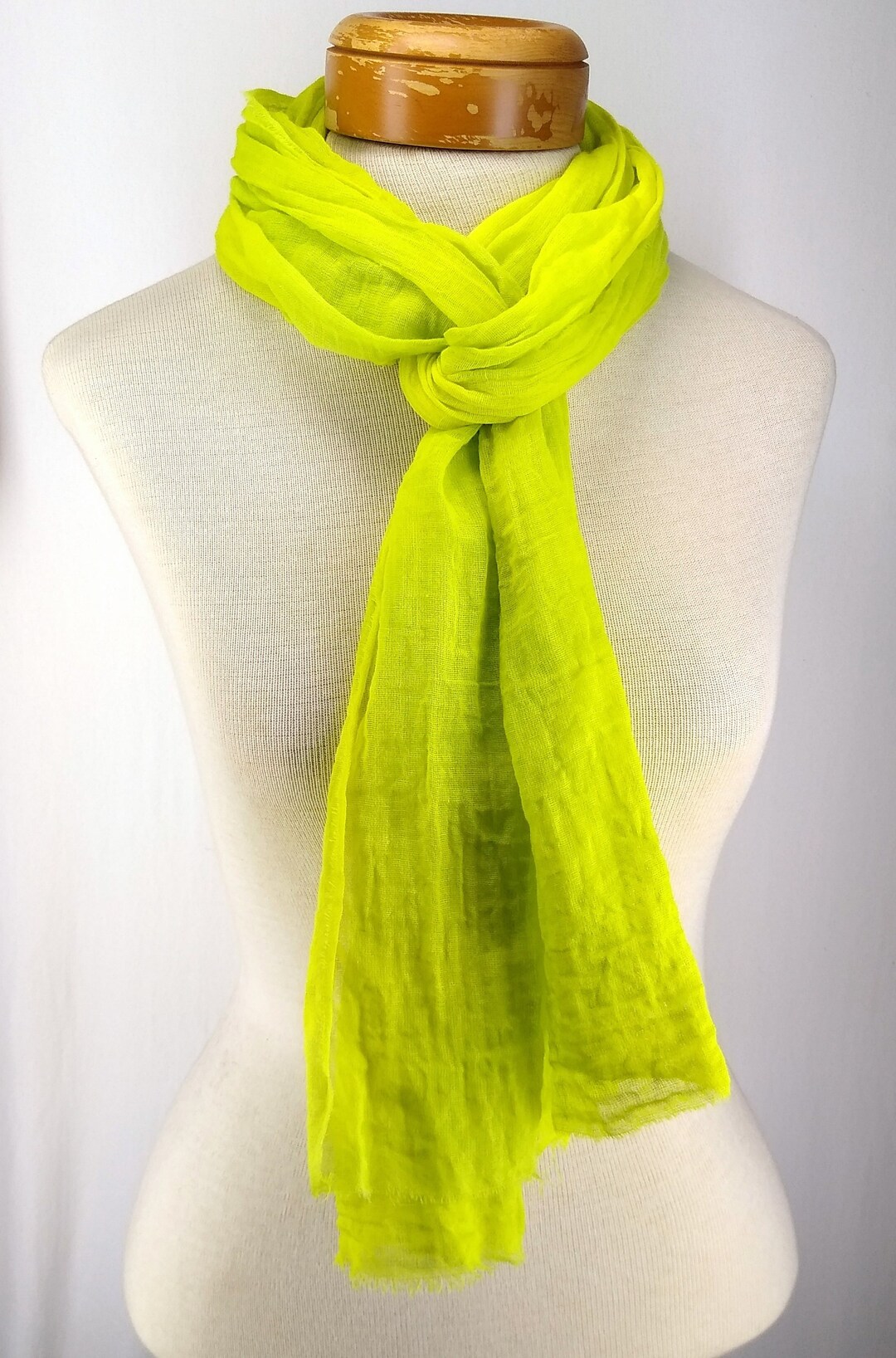Chartreuse Yellow Cotton Gauze Scarf Long Cotton Scarf Hand Etsy
